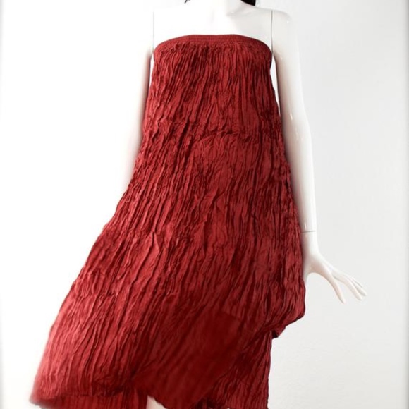 1980's Silk Crinkled Elastic Waist Skirt - Dress - Picture 4 of 5